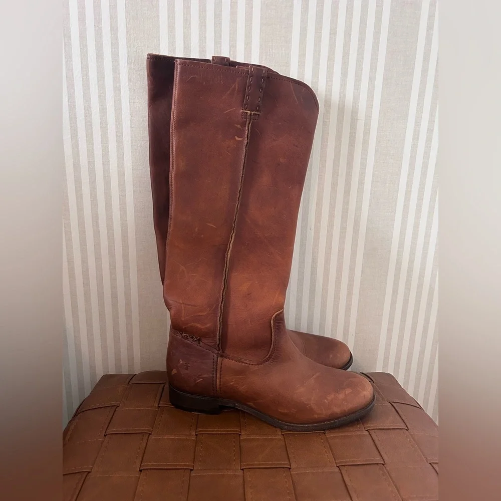 Frye Cara Tall Leather Boot Cognac Brown Riding Boot Women’s Size 8 Equestrian